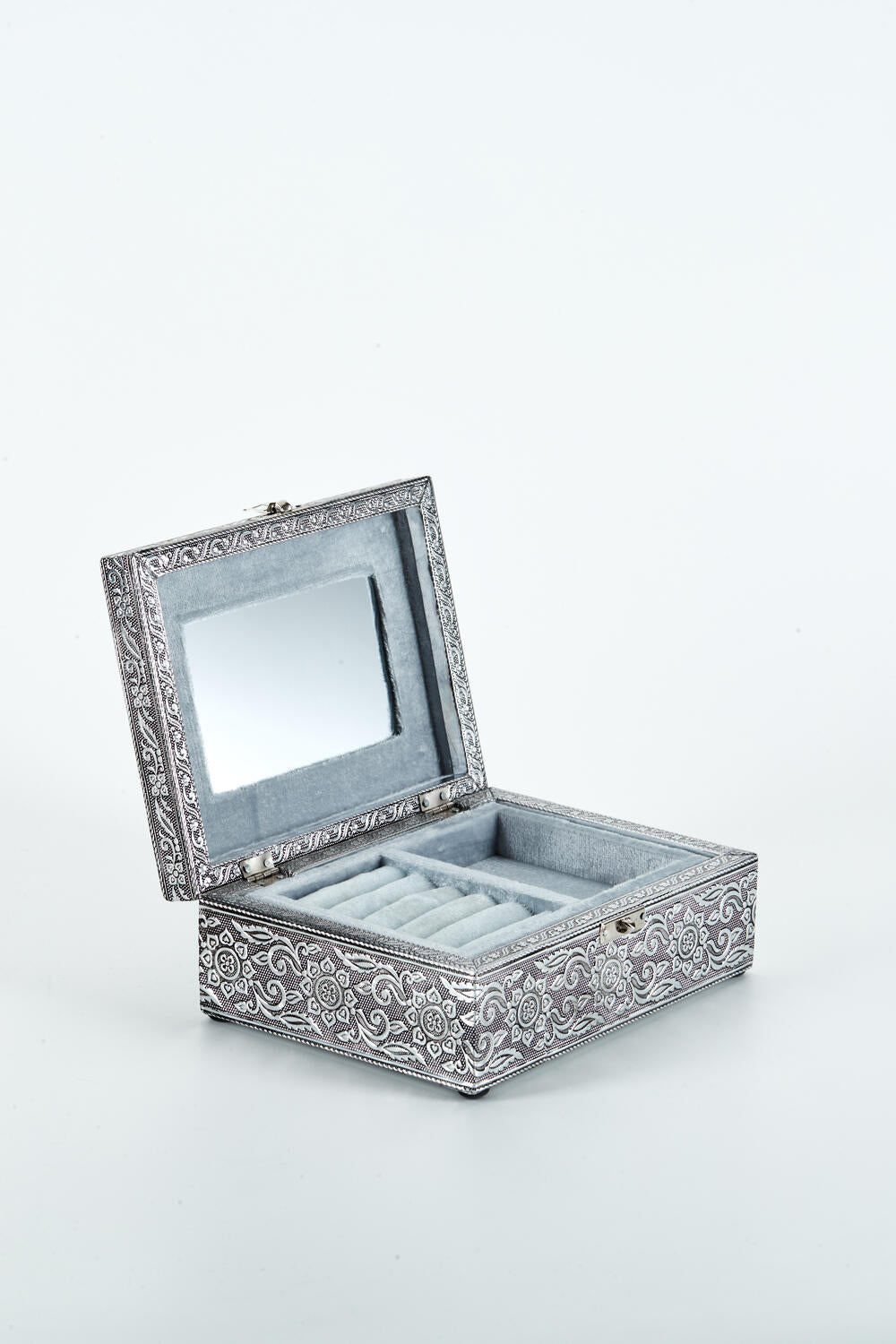 Smykkeskrin, sølvfarvet - 7,5x15x20 cm.